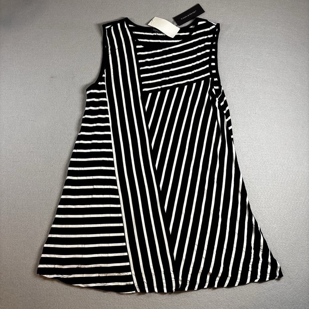 NWT Cable & Gauge Womens Black White Striped Sleeveless A-Line Dress Size S